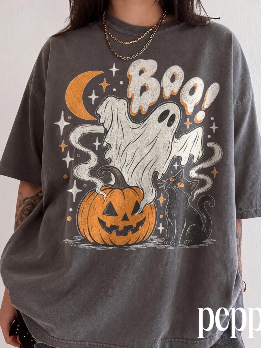 Halloween Cat & Pumpkin Graphic Tee